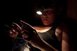 Jeni knitting in the dark